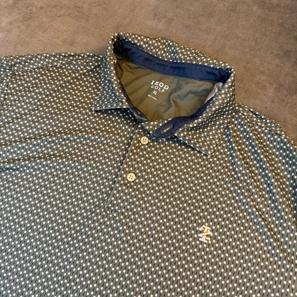 Izod Golf Polo Shirt Mens Extra‎ Large Green Golf Tee Print Performance Stretch